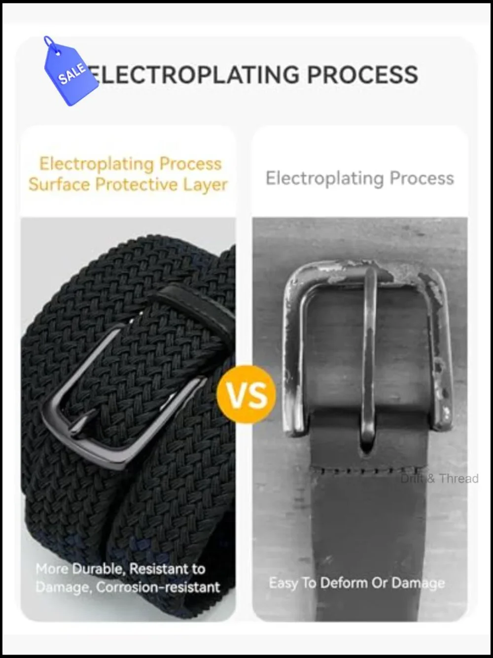Braided Stretch Golf Belt for Men - 1 3/8